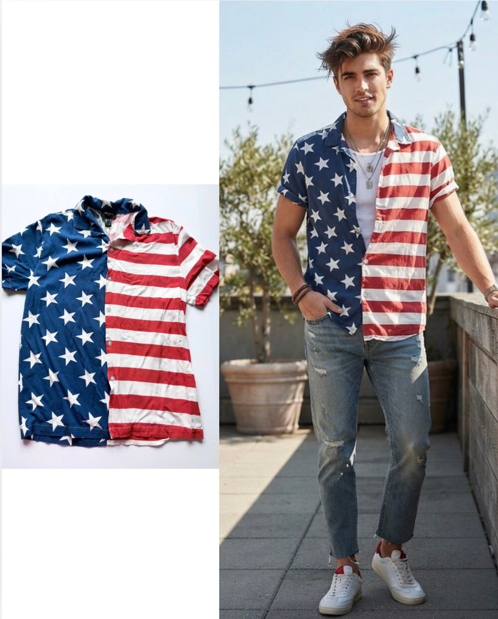 Forever 21 American Flag Button Up Shirt | Men's Small | 4th of July